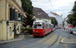 Kurz vor der Endhaltestelle in Nussdorf wurde E1 4642 im September 1990 in der Greinergasse als Linie D aufgenommen.