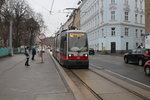 Wien Wiener Linien: Der ULF A1 115 auf der SL 62 hält am 18. Februar 2016 in der Haltestelle Aßmayergasse in Wien-Meidling. -  Benannt wurde die Gasse 1894 nach Ignaz Aßmayer (1790 bis 1862), der Hofkapellmeister und Komponist gewesen war.