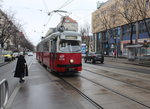 Wien Wiener Linien SL 49: E1 4530 erreicht am 17. Februar 2016 die Haltestelle Johnstraße in der Hütteldorfer Straße. - Johnstraße ist nach Franz Xaver Freiherr von John (1815-1876) benannt. Er war u.a. Chef des österreichischen Generalstabs.