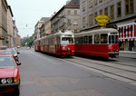 Wien WVB SL 38 (E1 4669 + c3 1160) / SL 42 (E 4613) IX, Alsergrund, Währinger Straße / Schwarzspanierstraße / Berggasse im Juli 1982.