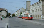 Wien WVB SL 46 (E1 4536) XVI, Ottakring, Maroltingergasse / Wiesberggasse / Straßenbahnbetriebsbahnhof Ottakring im Juli 1982. - Die Maroltingergasse wurde 1891 nach den Wiener Bürgern Michael und Andreas Maroltinger benannt, während die Wiesberggasse 1913 ihren Namen nach dem Volkssänger und Wienerliedautor Wilhelm Wiesberg (1850 - 1896) bekam. - Scan von einem Farbnegativ. Film: Kodak Safety Film 5035. Kamera: Minolta SRT-101.