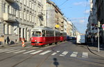 Wien Wiener Linien SL 49 (E1 4548 + c4 1369) XIV, Penzing, Hütteldorfer Straße / Kendlerstraße am 21. März 2016. - Wegen Gleisarbeiten war die Hst. Breitensee (in Richtung Hütteldorf) zeitweilig an die Ecke Hütteldorfer Straße / Kendlerstraße verlegt worden. - Karl Edler von Kendler (1777 - 1859) war Schlossbesitzer in Breitensee. 