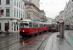 Wien Wiener Linien SL 5 (E1 4791 + c4 1328) IX, Alsergrund, Spitalgasse / Severingasse am 17. Februar 2017. - 1862 erhielt die Spitalgasse ihren Namen nach dem Wiener Allgemeinen Krankenhaus. - Severingasse wurde 1862 nach dem im Jahre 482 gestorbenen Heiligen Severin benannt.