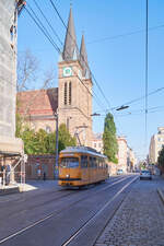 Nur selten ist der Triebwagen CH 6160 der Wiener Linien im Straßenbahnnetz unterwegs gewesen.