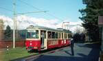Straßenbahn Innsbruck__Nov.1988__Tw 41 [GT6; ex Bielefeld, Bj.1963 DUEWAG/Kiepe; seit 1982 in Innsbruck > 2008 nach Arad,Rumänien] an der Endstation Linie 6 (Mittelgebirgsbahn) in Igls.