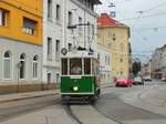 Graz. Am 14.09.2019 fuhr TW 121 als Shuttle
zum Publikunstag am Grazer Hauptbahnhof, hier
bei der Remise zum wenden. 