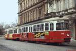 Der 1957 in Dienst gestellte C1 138 der WVB im März 1975 als Linie 46 am Ring.