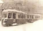 Scan vom SW - Negativ: 203 + 303B als Linie 3 am Jakominiplatz. (10.02.1986)