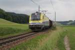 Knapp vor dem Bahnhof Kefermarkt hatte ich eine 1216 vor der Linse, einen G�terzug im Schlepptau Richtung Tschechei unterwegs, Juni 2011