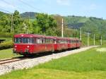 Passuaer Eisenbahfreunde mit ihren Vt 798.776 + 998.034 + 840 + 798.706 als Sdz 20039 Altm�nster bei Km 89,8 auf den Weg nach Bad Ischl am 9.5.13 