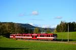 Die SLB Triebzug fährt von Oberndorf nach Salzburg Hbf kurz vor Hst. Muntigl.
27.10.2023.