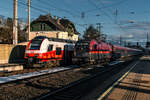 Zugbegegnung am 10.02.2026 im Bahnhof Pusarnitz, dem neuen Endbahnhof der Kärntner S-Bahn-Linie 1.