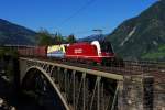 Am 09.09.12 zogen SLB 1216 940 und DISPO/CSV 182 582 den LOGS-GAG 47213 (Bischofshofen Fbf - Arnoldstein) �ber die Angerschluchtbr�cke, als Schublok war LM 185 666 eingeteilt.