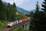 Am 13.07.13 konnte ich den um rund zwei Stunden versp�teten LM-TEC 41853 (M�nchen Ost Rbf - Trieste CM) auf dem Hundsdorfer Viadukt oberhalb von Bad Hofgastein ablichten.