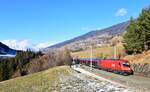 1216 032 mit dem RJ 85 nach Venezia Santa Lucia am 03.01.2026 bei Mühlbachl.