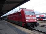 Eine DB BR 101 f�hrt mit einem EC Mona Lisa M�nchen-Milano in Innsbruck Hbf ein.