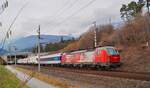 Am trüben Nachmittag des 23.02.2025 war 1293 018 auf der ROLA zwischen Wörgl und Brennersee unterwegs.