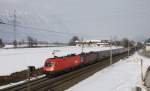 1116 190-0 zieht am 24.2.2013 die defekte 1116 207-0 samt Railjet bei Kirchbichl Richtung W�rgl. Der Railjet nach Bregenz/Z�rich hatte 1 std. Versp�tung!