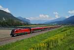 1116 237 war am 30.07.2020 mit dem RJX 860 "OS 3507 VIE-LZS" (Flughafen Wien - Bregenz) bei Flaurling auf dem Weg Richtung Arlberg.
