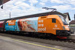 Der mittlerweile etwas ältere Neuzugang an Werbelok bei der ÖBB "Steinach we are Pool" am 21.6.20 in Dornbirn.