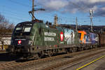 1116 182-7 "Bundesheer" vorweg mit der 1116 199-1 "60 Jahre Roco"durch Dornbirn.