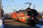1116 138 "Heeressport" und 1116 143 "Montan Sped" gemeinsam mit 760 von Innsbruck nach Bregenz mit Halt in Dornbirn am 1.12.13.