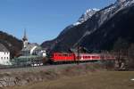 Kurz vor knapp :  Am 04.04.13 gelang mir diese Aufnahme der DB AG 111 180 mit ihrem Regionalzug von M�nchen Hbf nach Innsbruck in Scharnitz.