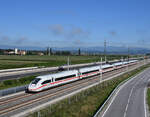 Der ICE 412 205 absolvierte am 5. August 2025 Mess-und Testfahrten auf der Koralmbahn zwischen Graz und Klagenfurt, hier zu sehen als SPROB 93371 in Wundschuh.