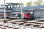 Ein Railjet 2 im Bahnhof Weststeiermark im Zuge einer Messfahrt .