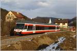 Ersatztriebwagen LILO ET 22 164 f�hrt auf der �belbacherbahn als R 8775 von Peggau nach �belbach. 
Guggenbach-Pulverwerkssiedlung 25.2.2011
