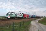 116 130 "ecard" mit dem R 2337 und 1216 235 mit dem railjet 76 treffen kurz nach Wien Süßenbrunn aufeinander.
