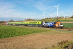 1116.199 "60 Jahre Roco", unterwegs als REX 2230 kurz nach Stockerau, am 07.11.2021.