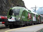 ÖBB 1116 264-1  Euromotion EM 2008  an einem EC nach Wien Westbahnhof beim Zwischenhalt im Bahnhof Imst-Pitztal.