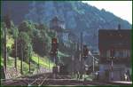 Ausfahrsignale in Feldkirch Richtung Bludenz. Im Hintergrund die Schattenburg. (Archiv 09/75)