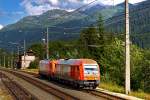 RRS 2016 906 und E-Lok 1216 902 fahren am 21-7-2015 talwärts den Arlberg hinunter.
