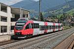 Einfahrt am 03.07.2018 von ÖBB 4024 095-4 als REX (Kuftsein - Brenner/Brennero) in den Bahnhof von Matrei am Brenner.