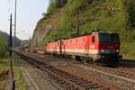 Im Bahnhof Kleinreifling warten am Morgen des 12.4.2024 die 1144 034 und die 1144 115 mit einem gemischten Güterzug von Villach Süd Gvbf nach Wien Zvb auf die Weiterfahrt.