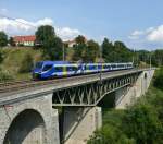 Der neue Stadler FLIRT 3, ET 302 des EVU's  Meridian  welcher zuknftig zwischen   Salzburg und Rosenheim verkehren soll absolvierte am 12.07.2013 Messfahrten auf der Relation St.