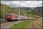 Steuerwagen 80 - 73 105 an der Spitze des IC513 fährt bei Frohnleiten am 10.05.2019 Richtung Süden.