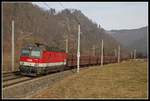 1144 224 mit Güterzug zwischen Bruck/Mur und Pernegg am 28.01.2020.