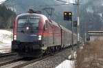 1116 245 ist am 1.03.2013 mit Railjet 658 zwischen Pernegg und Bruck/Mur unterwegs.