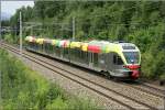 E-Triebwagen Flirt 155 003 der Treno Alto Adige/ Sdtirol Bahn fhrt zu Messversuchen als SPROB 97704 von Unzmarkt nach Knittelfeld. 
Zeltweg 3.7.2009