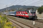 1116 138 mit EC102 befhrt am 23.08.2013 die Abzweigung Bruck/Mur Stadtwald.