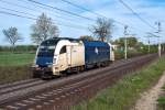 183 704 der Wr. Lokalbahnen Cargo GmbH fhrt als Lokzug Richtung Gramatneusiedl. Himberg, am 29.04.2012.