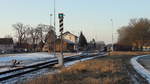 Bad Radkersburg, Ausgangsbahnhof der 31 km langen Radkersburger Bahn nach Spielfeld, 2017-01-20  Auf dem Bild: Ein Weichenüberwachungssignal.Ein blaues Licht auf einer  schwarzen quadratischen