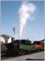 Drei Jahre spter prsentierte sich Lok Nr. 4 berholt in grnem KLeid vor dem Depot in Bregenz Vorkloster. (Archiv H.Graf Nov 1978)