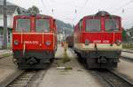  Vollverdieselung der Mariazellerbahn  knnte man dieses Bild nennen. 2095 013 und 2095 009 stehen am 6.07.2013 nebeneinander im Bahnhof Mariazell.