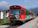 STLB Triebwagen VT 35 und Steuerwagen VS 42 der Murtalbahn bei Ausfahrt aus Tamsweg nach Unzmarkt im Lungau; 13.08.2015
