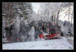 Winterdampf im Stainzertal -Draculinchen 764.411R fährt mit einem Fotogüterzug durch die Wälder nahe Kraubath.
16.12.2018