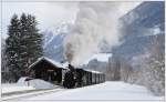 Mh.3 der Pinzgauer Lokalbahn mit dem Fotozug Sdz 900 von Zell am See nach Krimml am 1.2.2015 bei der Scheinausfahrt aus Rosental aufgenommen.